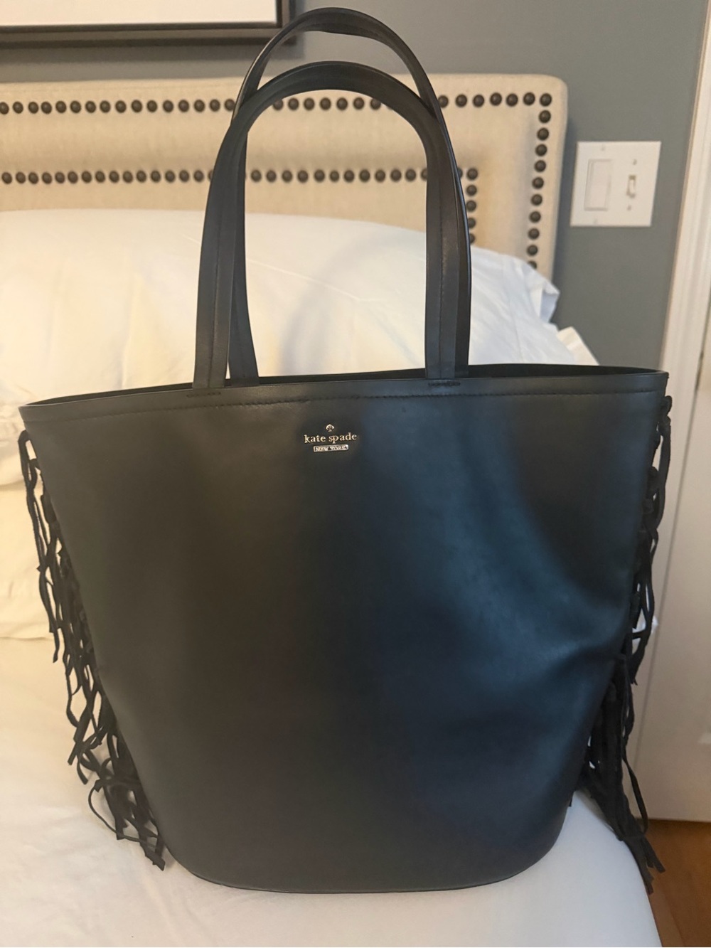 Kate spade leather tote with fringe detail